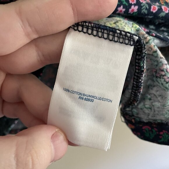 Lands' End Women SZ XL Navy Blue Microfloral V-Neck Short Sleeve Pullover Tee - Picture 6 of 8